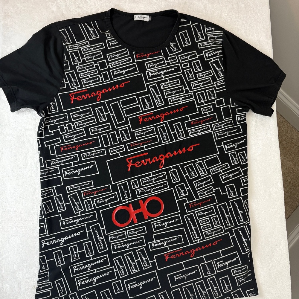 Salvatore Ferragamo Graphic Logo Print T Shirt XXXL Italy Cotton